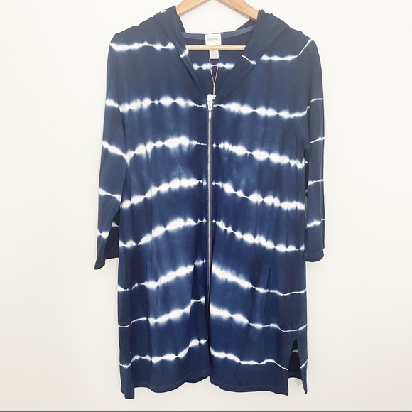 Chico's Jackets & Blazers - NWT CHICO'S Navy White Tie Die Zipper Jacket